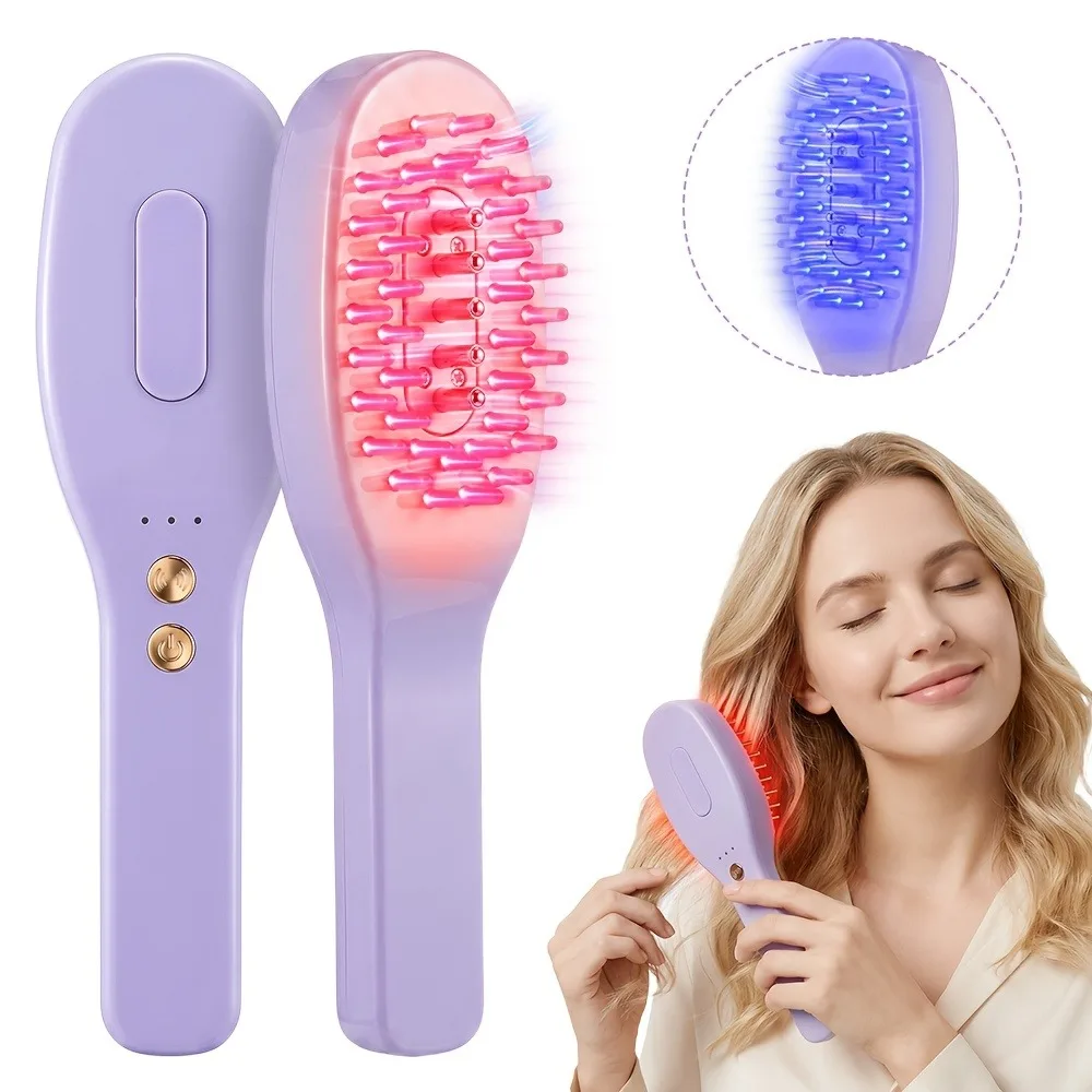 Electric Scalp Massage Comb Red And Blue Light Rechargeable Hair Care Brush with Micro Current Vibration, Anti Hair Loss Comb with Essence Introduction Function (without Hair Conditioner)