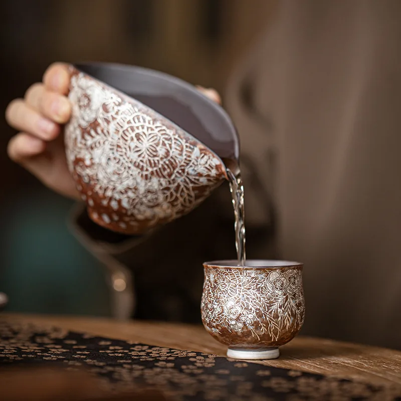 Old Clay Silver Gilt Pot Belly Tea Cup Household Ceramic Kung Fu Small Tasting Single Master Tea Ware Craft Accessory