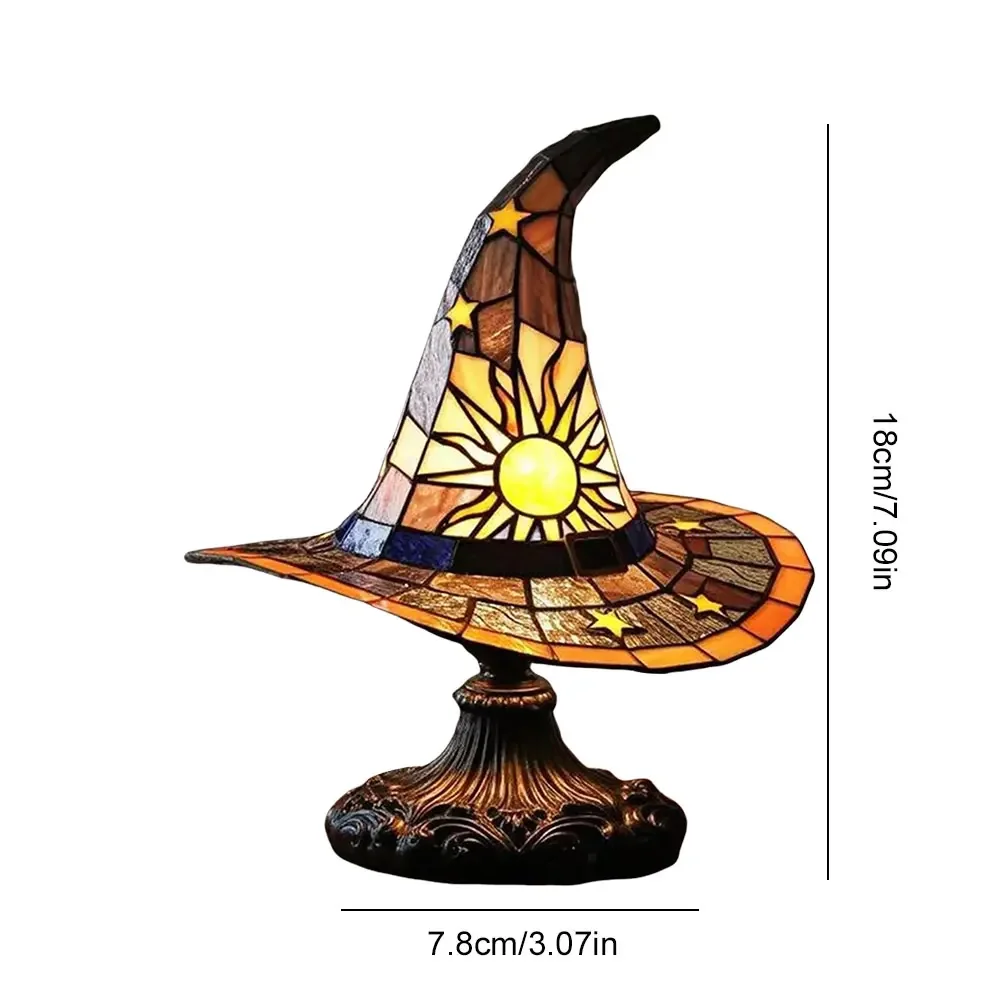 Stained Glass หมวกแม่มดโคมไฟ LED โคมไฟสร้างสรรค์ USB Powered Night Light สําหรับห้องนั่งเล่นตกแต่งห้องนอนหน้าแรก