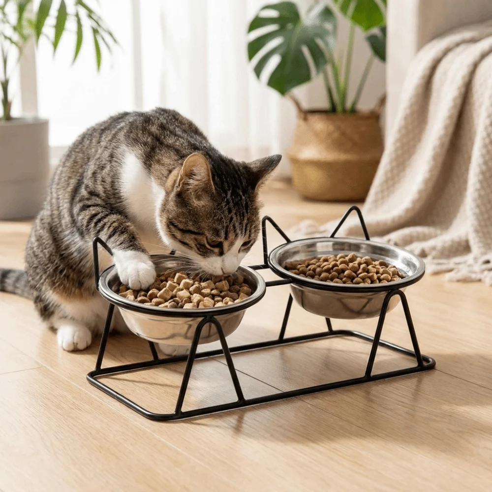 Fall-Resistant Raised Pet Feeding Bowls Thickened with Stand High Foot Dog Feeder Anti Overturning Cat Double Bowls