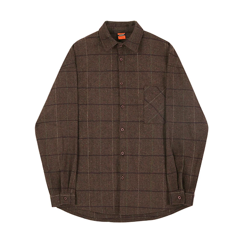 IEFB Autumn Thick Woolen Plaid Shirts Men\'s Casual Loose Korean Trend Long Sleeve Button Up fit Tops Fashion 9Y4518