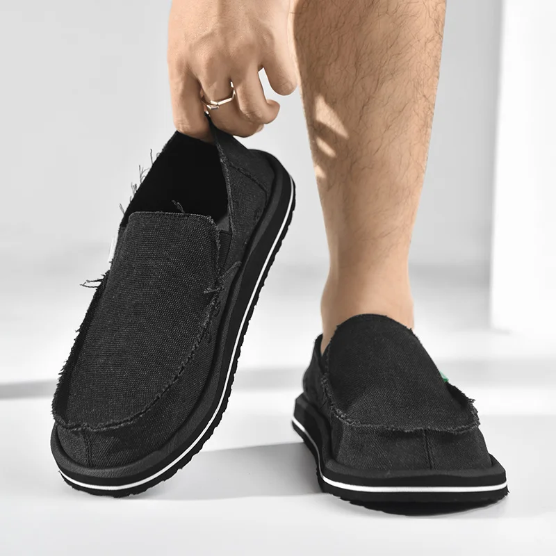 2026 New Spring Handmade Canvas Casual Men Shoes Design Fashion Sneakers Man Loafers Breathable Low Top Flat Shoes Soft Driving