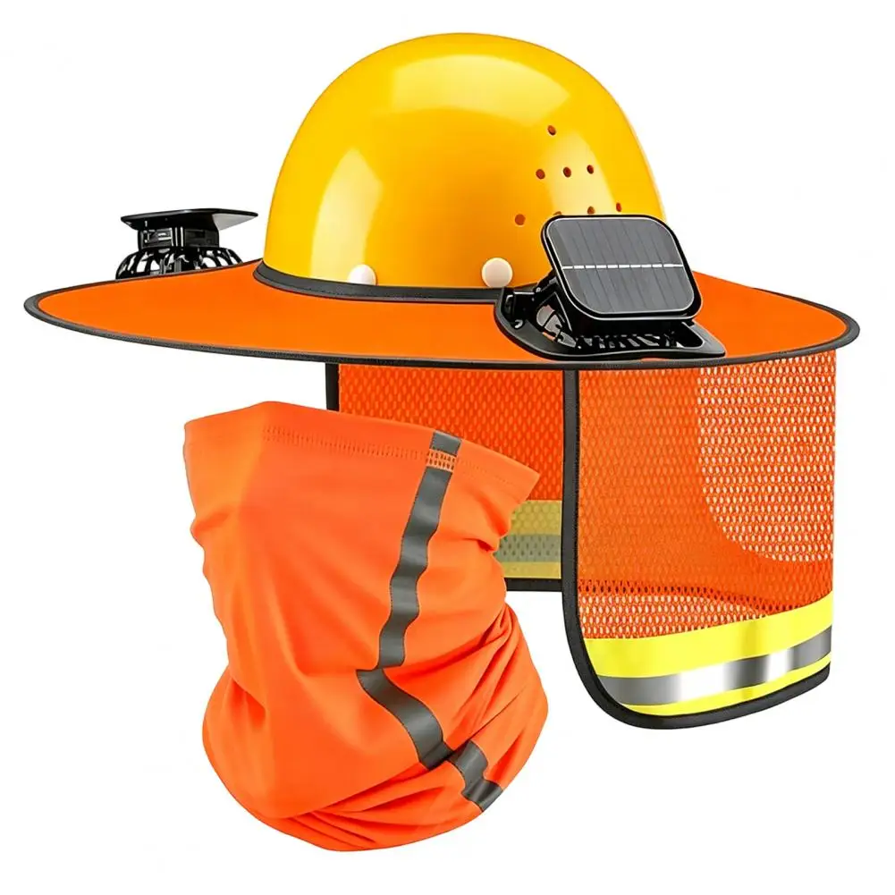 Helmet Visor Neck Protection Hat Neck Shield with Solar Fan Full Brim Sun Protection Visor High Visibility Hard for Construction