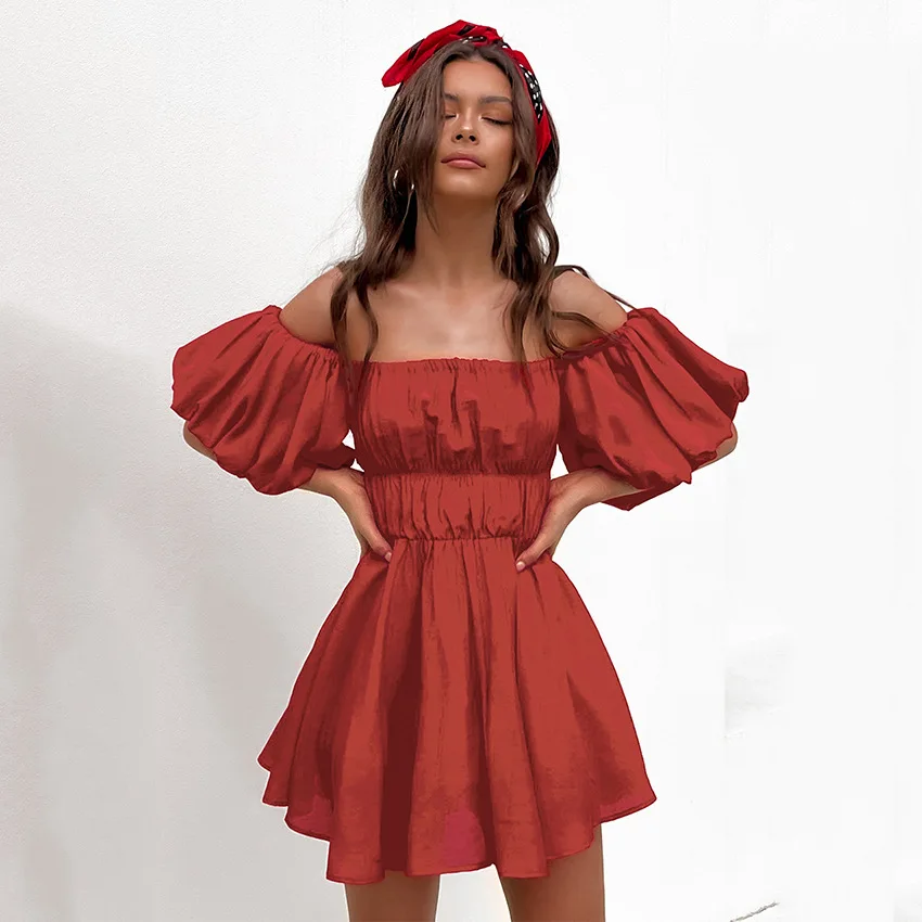 

TEELYNN Slash Neck Off Shoulder Sexy Dress for Women Vintage Puff Sleeve Ruffles Summer Dresses 2022 Casual Mini Party Vestidos