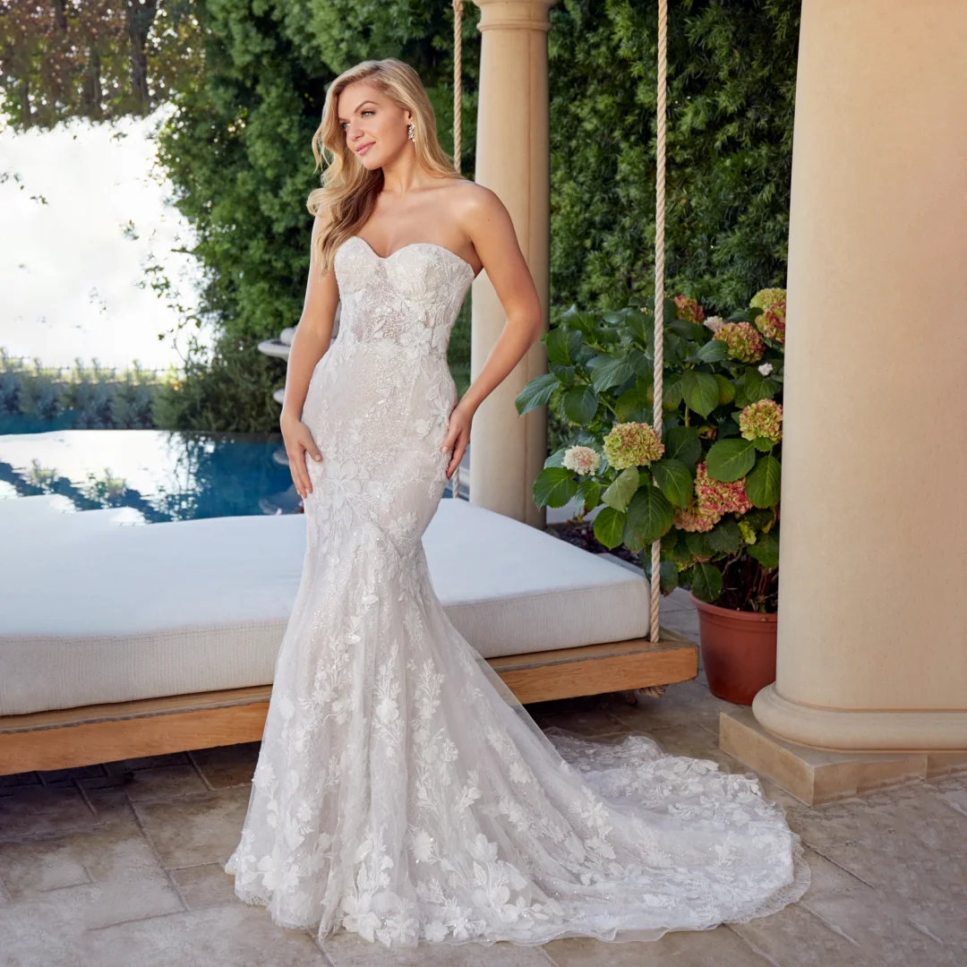 

Luxury Floral Lace Mermaid Wedding Dresses Sweetheart Strapless Bodycon Backless Elegant Marriage Gowns With Sequins For Brides