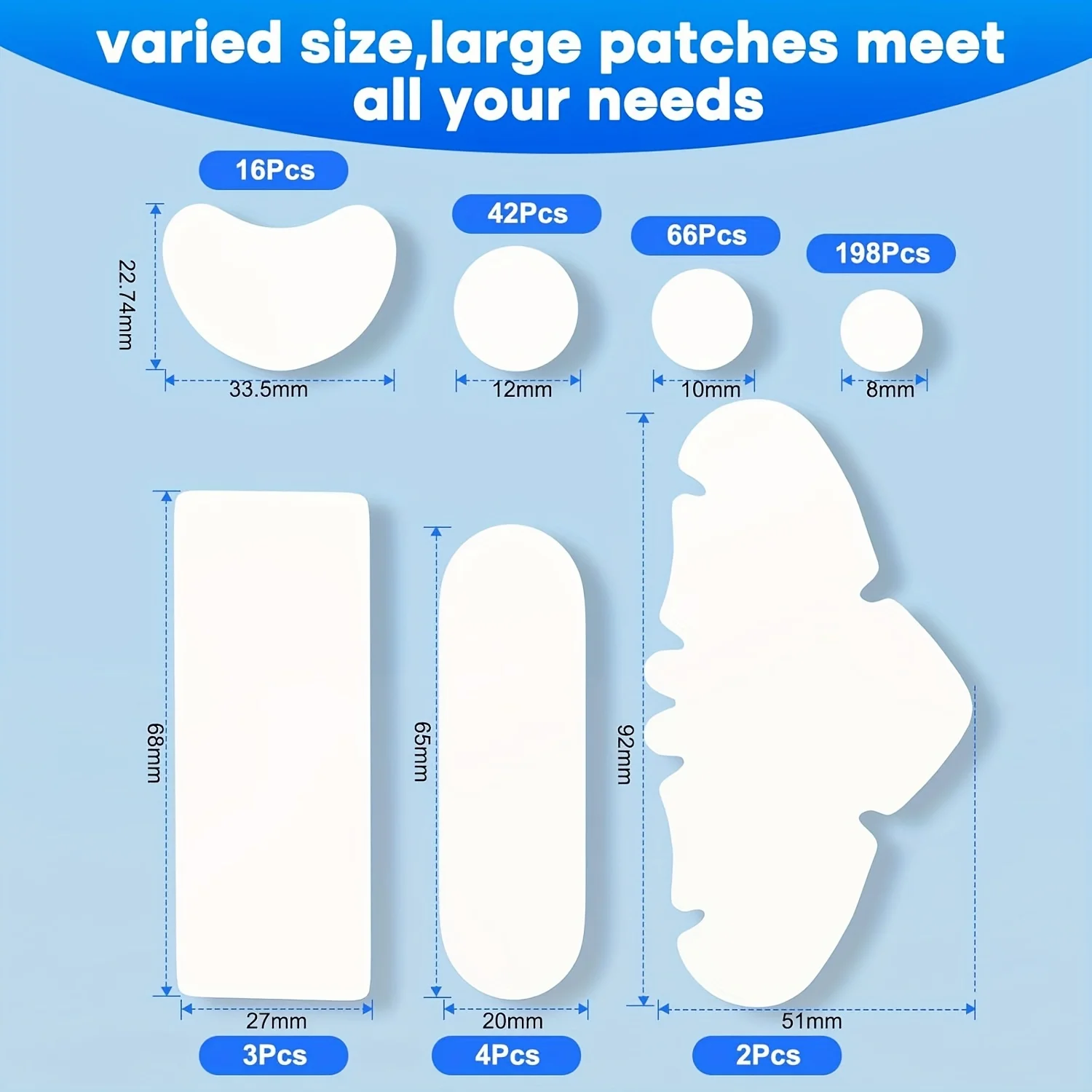 Large Pimple Patches for Face, Hydrocolloid Acne Patches, Variety Shapes Zit Covers, Moon, Strip, Square, Rectangle, Nose Strip image 3