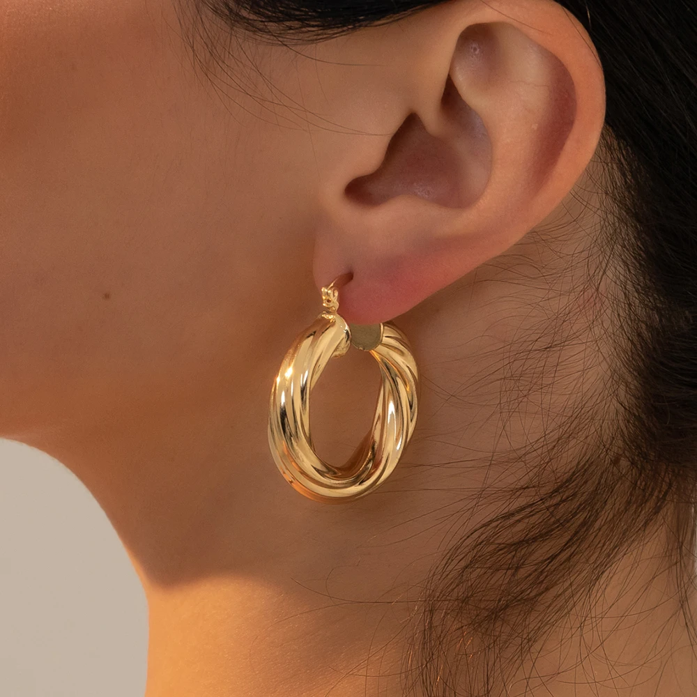 Minimalist Round Twisted Hoop Earrings for Women Classic Gold Color Metal Twined Circle Ear Buckles Statement Jewelry Party image 2