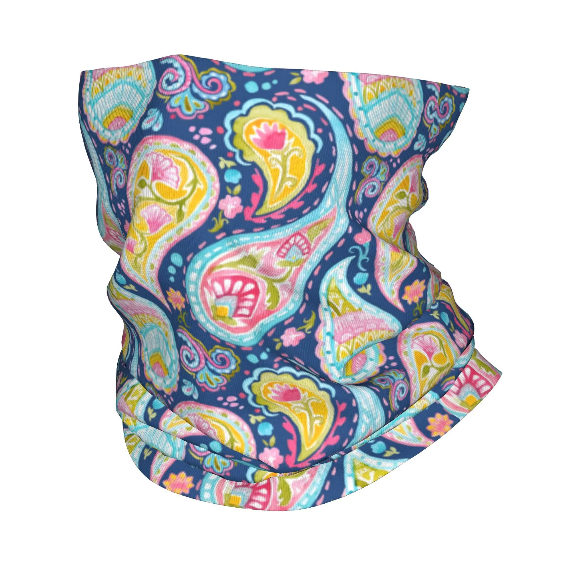 Custom Colorful Retro Paisley Pattern Bandana Winter Neck Warmer Men Windproof Wrap Face Scarf for Hiking  Gaiter Headband