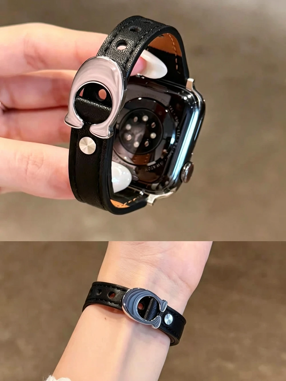 Modisches Leder-Schlaufenarmband für Apple Watch, Damen, 44mm 40 45 41 49 42 38 Serie 11 10 9 8 SE 7 6 5 4 3 – Detail 11