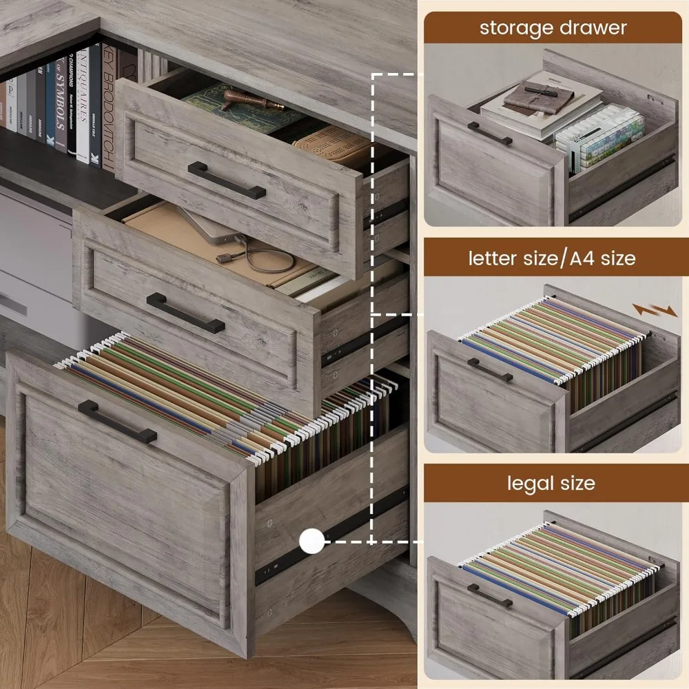 L-Shaped Executive Office Desk with File Storage & Power Outlets 4