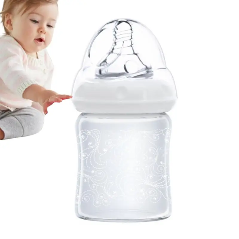 120ml Toddler Bottle Baby Wide Caliber High Borosilicate Glass Feeder Anti Choking Anti-Colic 0-6 Months Or More feeding