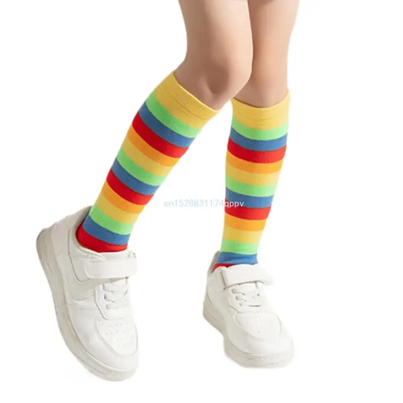 1 Đôi Tất Sọc Cầu Vồng Phiên Bản Hàn Quốc Trẻ Legwear Nửa Cao Tất Ống Trang Sức Giọt