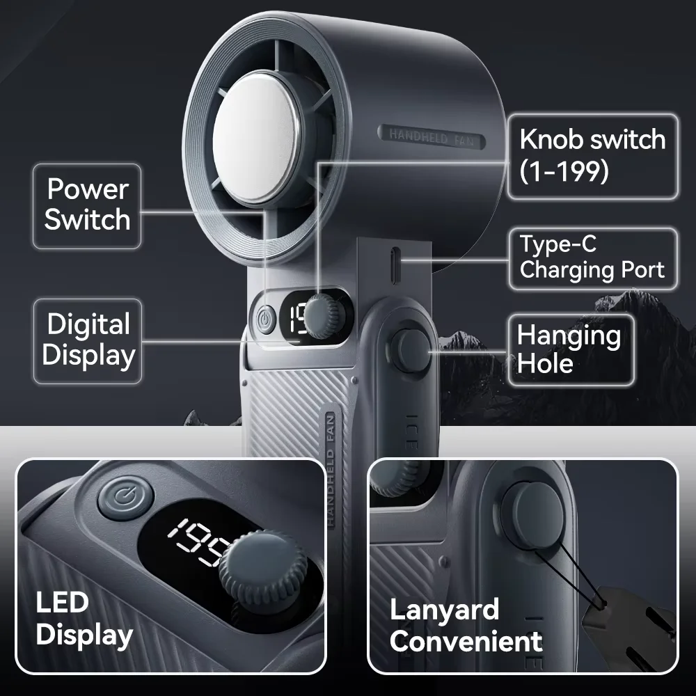 جديد المحمولة مروحة تربو محمولة الرياح القوية 199 والعتاد سرعة الرياح LED شاشة ديجيتال قابل للتعديل المحمولة المحمولة في الهواء الطلق