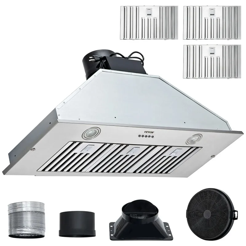 SucceBuy 30/36 inch Built-in Range Hood 800/900CFM Stainless Steel with LED Lights Baffle Filters Ducted Convertible ETL