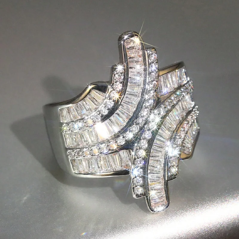 1 Pc Luxury Micro Set Wide Face Cubic Zirconia Ladies Ring Bridal Jewelry Wedding Anniversary Valentine's Day Gift Essential Jewelry for Girls