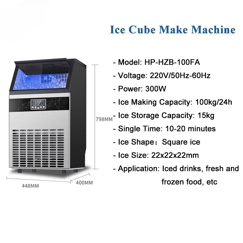 100kg Commercial Ice Maker Machine -Automatic Cube/Block Ice Making System(220V Italian Design,Energy Efficient,Stainless Steel