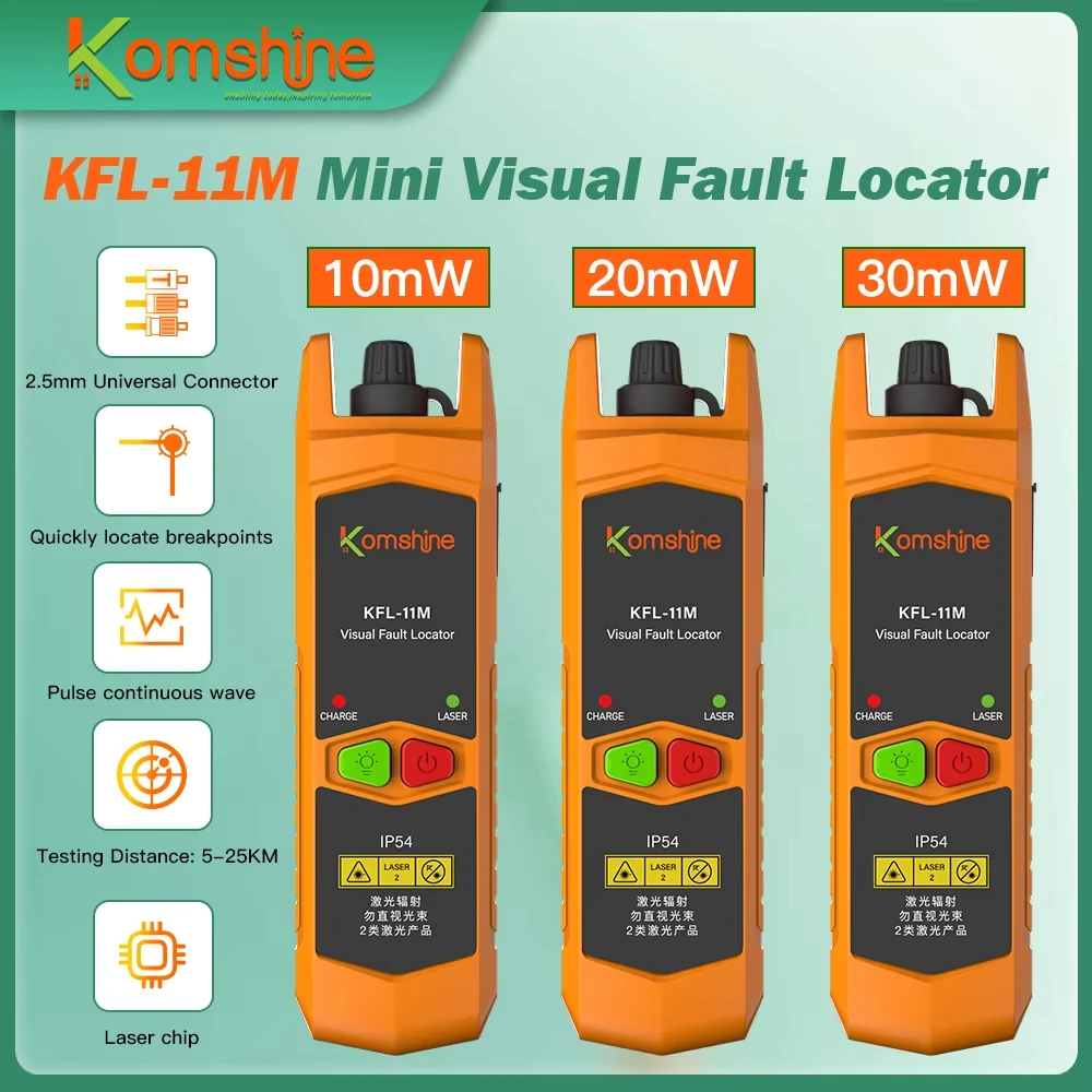KFL-11M Mini Visual Fault Locator Testing Distance is up to 30km with Back Clip Design, LED,Dry Battery Model