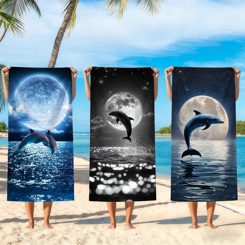 C-Cute Dolphin Pattern Towel Beach Oversized Soft Ultra Absorbent Quick Drying Large Pool Travel Camping Bathroom