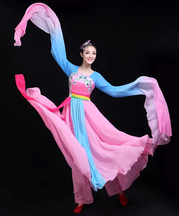 Traditional Chinese Classical Dance Costume Women Water Sleeve Hanfu National Yangko Dance Wear National Fan Dance Outfit