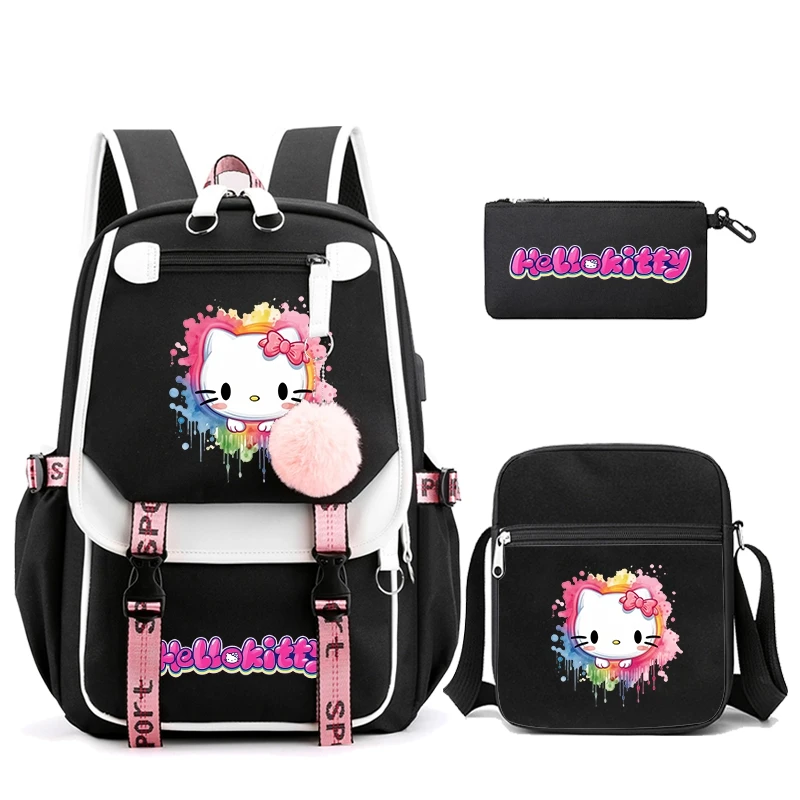 

3Pcs/set Anime Hello Kitty Backpack Canvas Backpack for Teen Student Girl Boy Back To School Schoobag Men Women Travel Bag