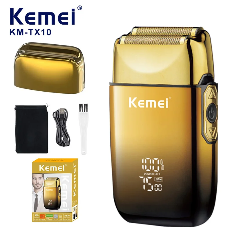 Kemei KM-TX10 nuevo Afeitadora eléctrica con pantalla LED máquina de afeitar de cabeza calva recargable maquinilla de afeitar de peluquero para hombres