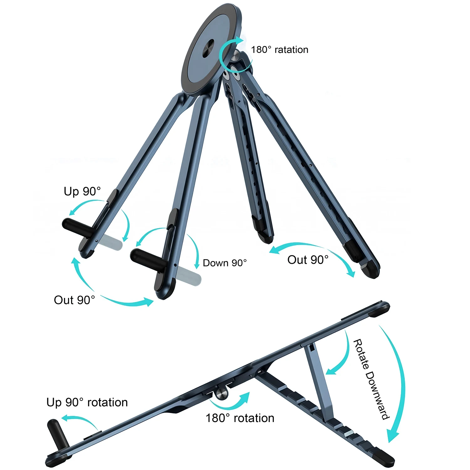 Magnetic Phone Tripod Stand 2-in-1 Foldable Selfie Stick Portable Desk Holder for iPhone iPad Tablet Laptop