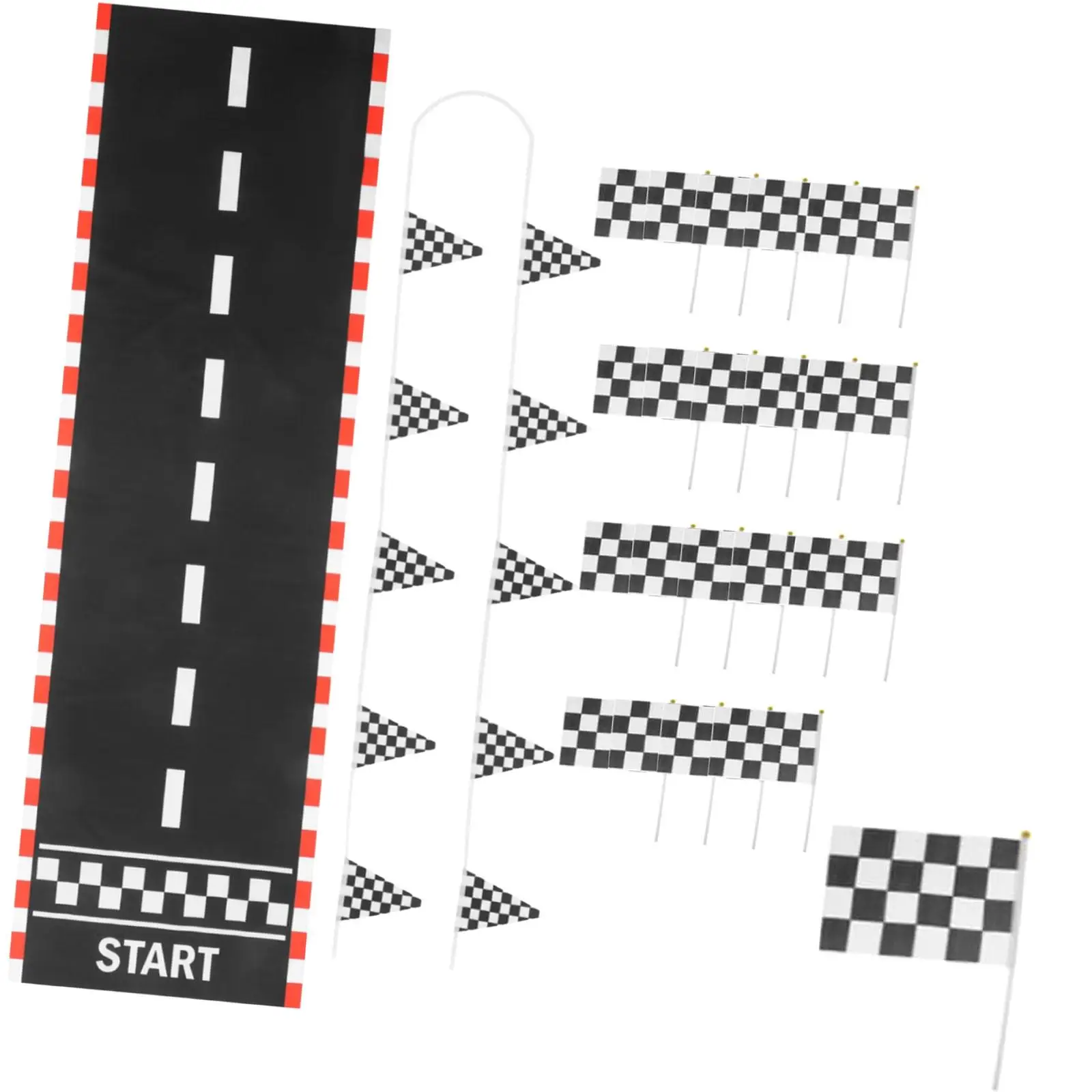 Racetrack Floor Runners High Octane Checkered Mat Banner and Hand Flag Set for Themed Sports and Birthday Parties