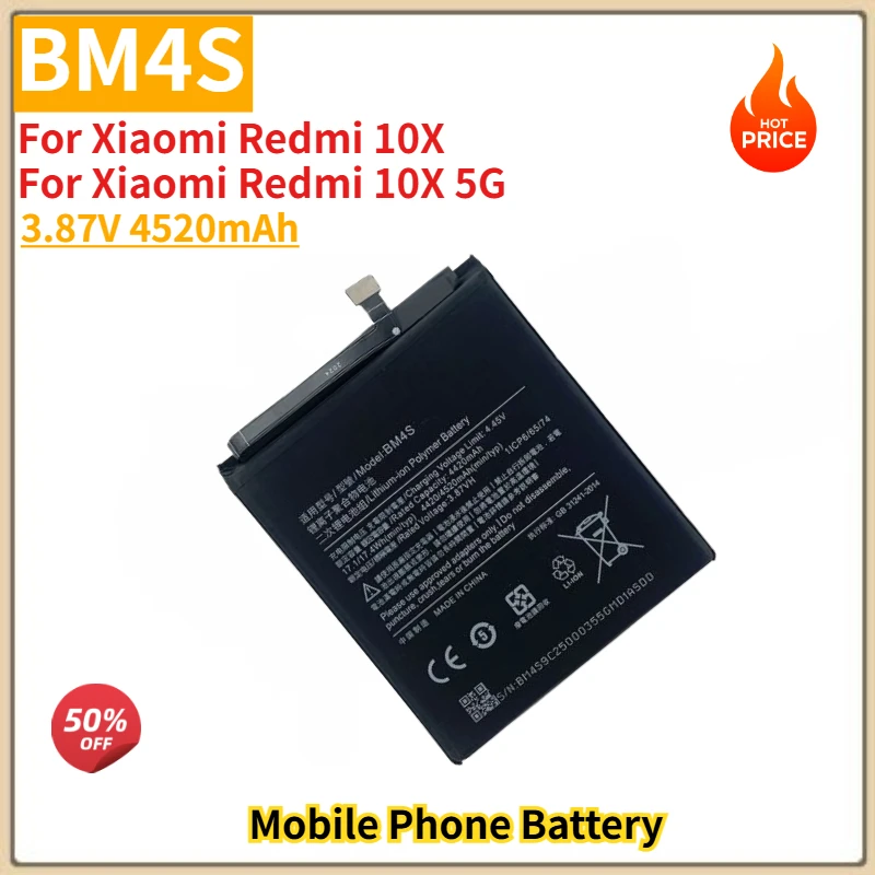 

BM4S High Quality Phone Battery 3.87V 4520mAh For Xiaomi Redmi 10X / Redmi 10X 5G Brand New Replacement Battery