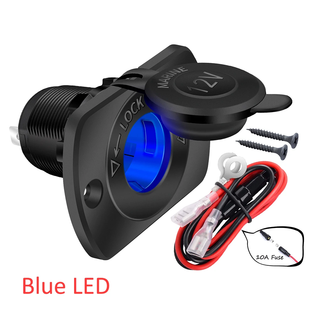 DaierTek 12V Car Cigarette Lighter Socket Femaile 12 Volt Power Outlet  Replacement With Blue LED Waterproof for Boat Marine