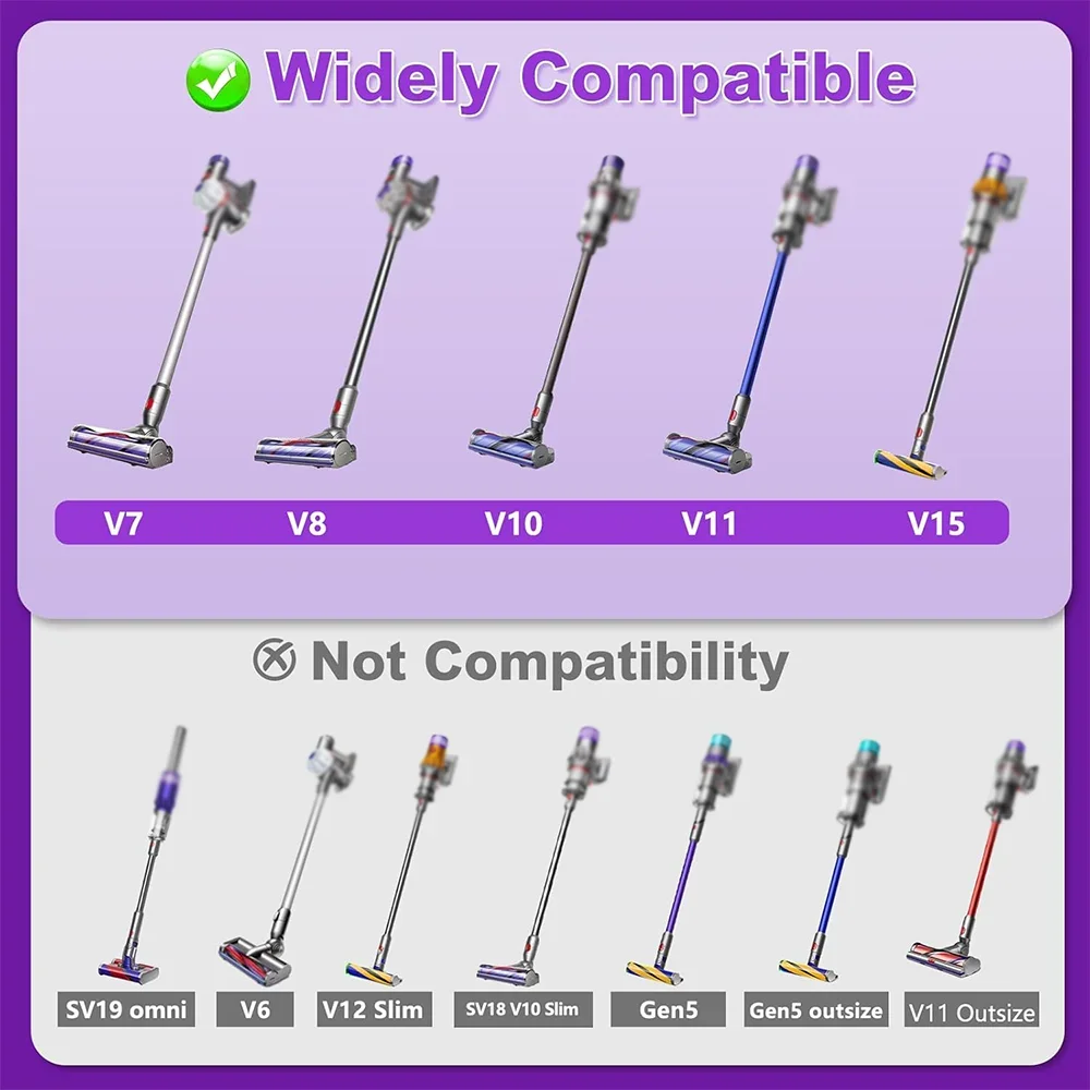 High Torque Anti-tangle Cleaning Head for Dyson V11 V15 V10 V8 V7 Hoovers Adjustable Suction Carpets Hard Floors