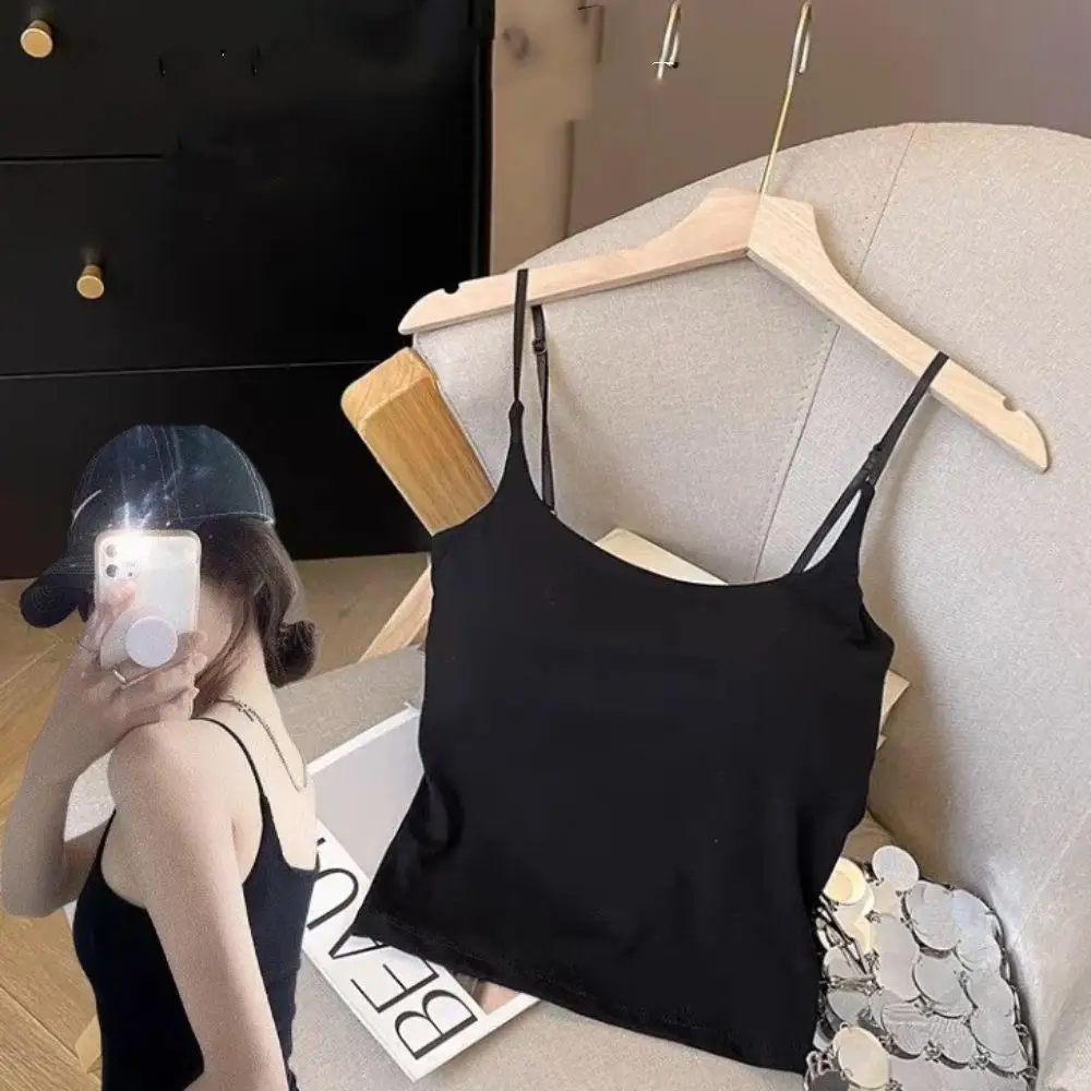 

Slim Camisole Tank Top Summer Tops Sleeveless With Chest Pad Simple Style Summer Versatile Slimming Vest Breathable Sexy Sling