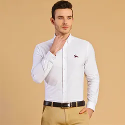 Men's Oxford Shirts Long Sleeve Spring Autumn 100% Cotton England Style White Male Luxury Button Down Wedding Office Big Size5XL