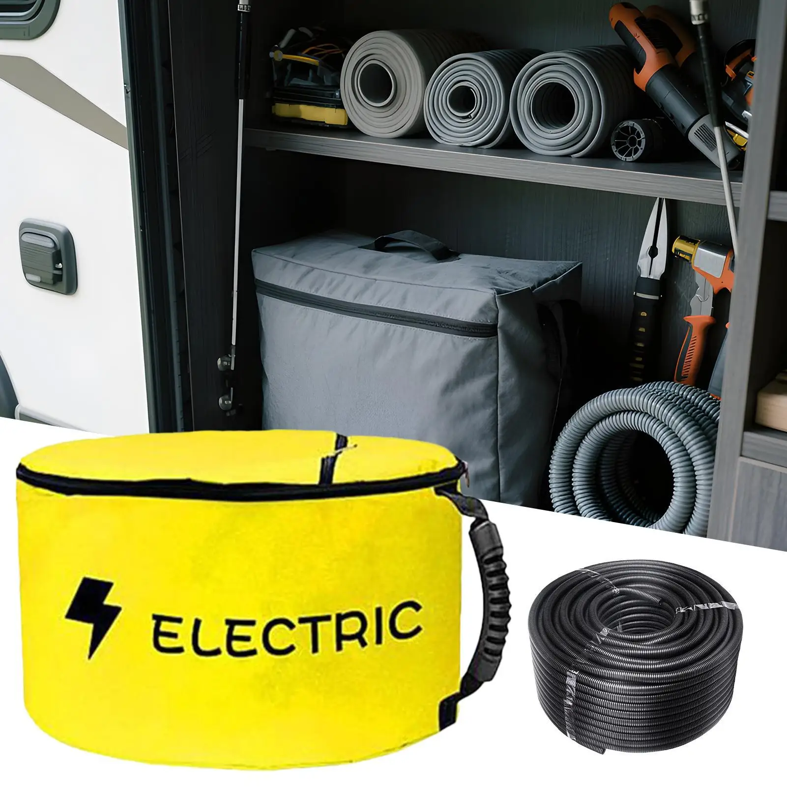 

Waterproof RV Sewer Hose Storage Bag Double Zipper Holder For Waste Tools, Camping Septic Electrical Cords Organizer Pouch