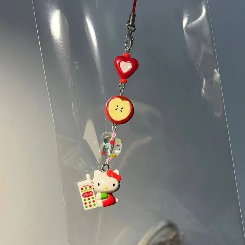 Sanrio Kawaii Cartoon Hello Kitty Rood Liefde Appel Kralen Telefoonketting Ccd Decoratieve Ketting Rugzak Hanger Versaitile Decoratie