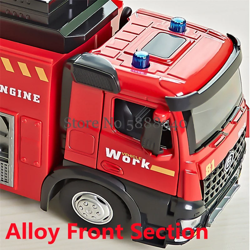 Water Spraying Alloy Fire Truck Model Inertial Driving Open Door&Fire Compartment Simulated Sound LED Lighting Car Model Toy Gif