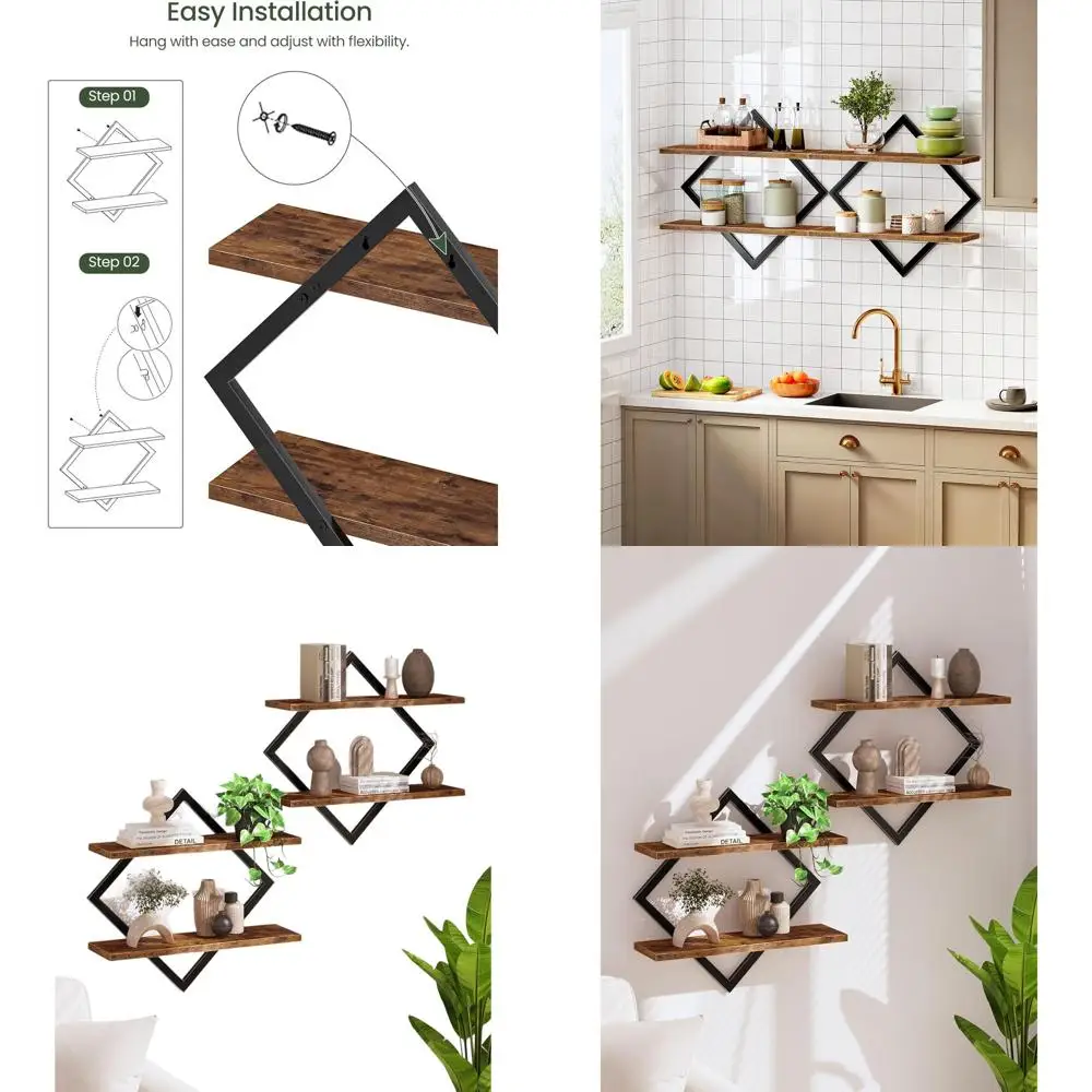 

Набор настенных полков из 2 предметов, 2-уровневые плавающие полки, коричневый в деревенском стиле, подходит для дома, офиса и учебы