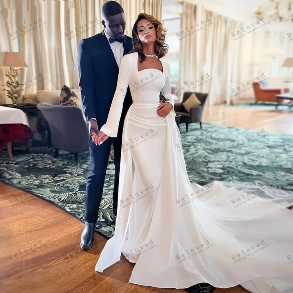 

Элегантные свадебные платья Атласные свадебные платья Сексуальные халаты для официальной вечеринки с длинными рукавами и скользящим шлейфом Vestidos De Novia по индивидуальному заказу