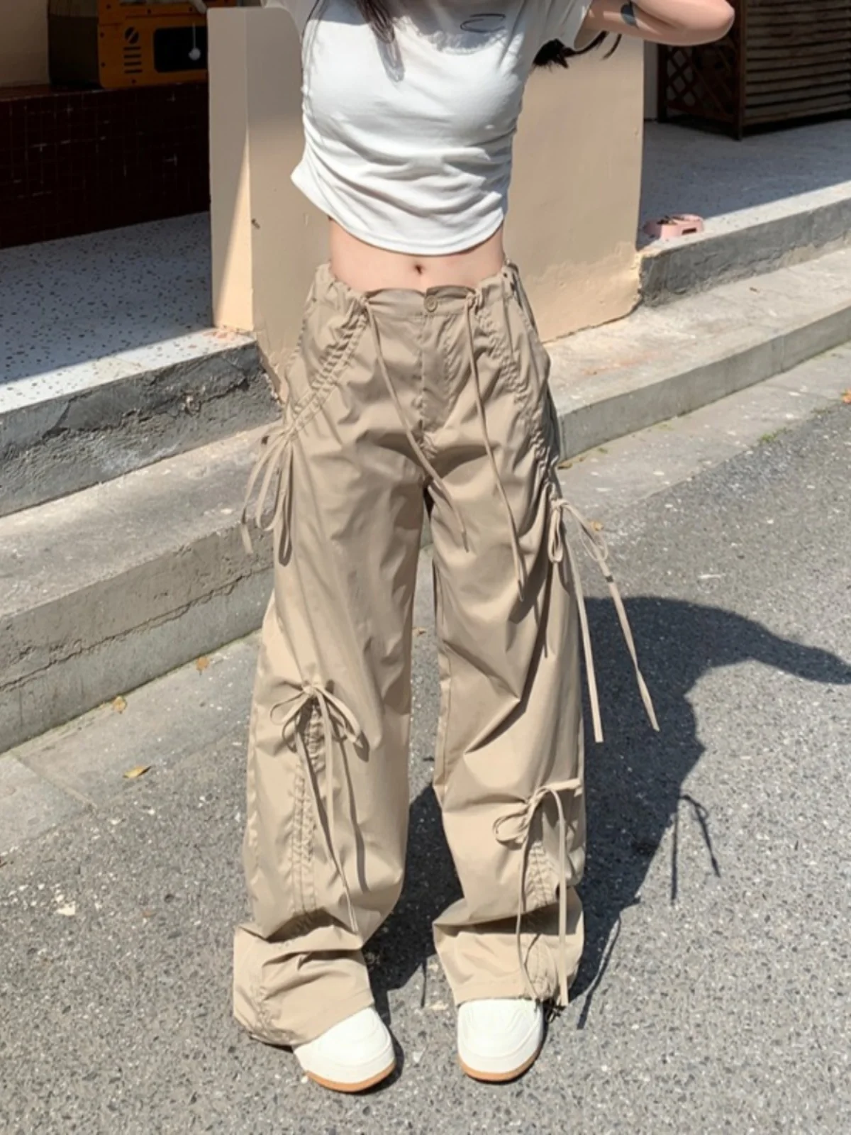 Women Oversize Y2k Cargo Pants Baggy Vintage Streetwear Harajuku Pink Bow Pants High Waist Wide Leg Trouser 2000s Trashy Clothes