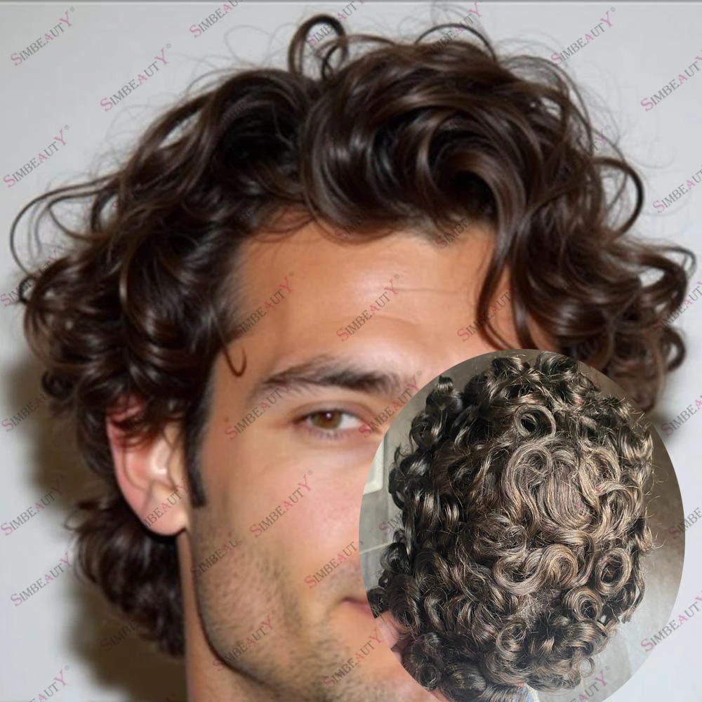 

Мужской парик из натуральных волос, коричневый, 28 мм, супернатуральный, на основе I-Skin, свободный кудрявый стиль, сверхпрочный, инжекционный, капиллярный.