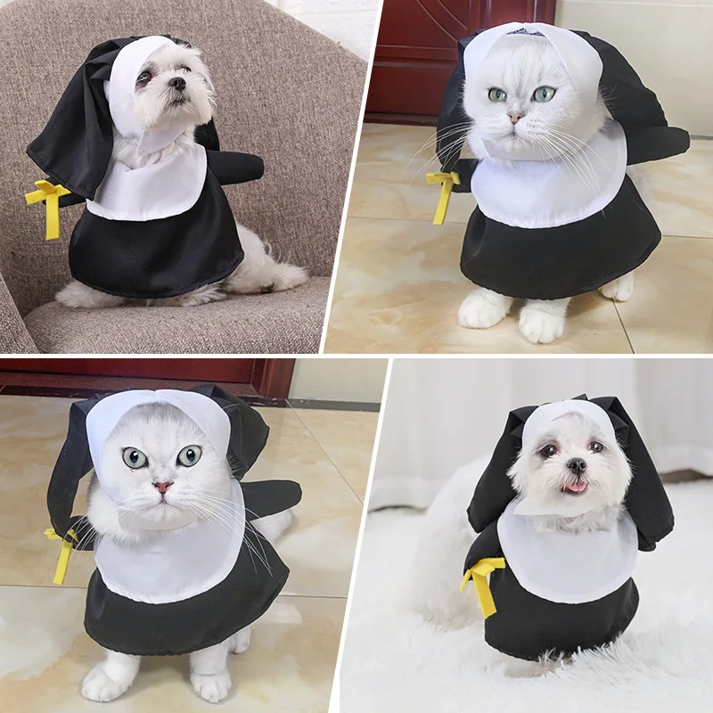 Pet Costume Set Three-dimensional Modeling Nun Style Contrast Color Dress Up Cosplay Halloween Dog Transform Clothes