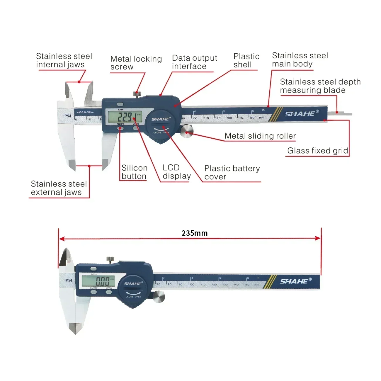 SHAHE – pied à coulisse électronique en acier inoxydable, outil de mesure de haute précision, 150mm, Messschieber Paquimetro