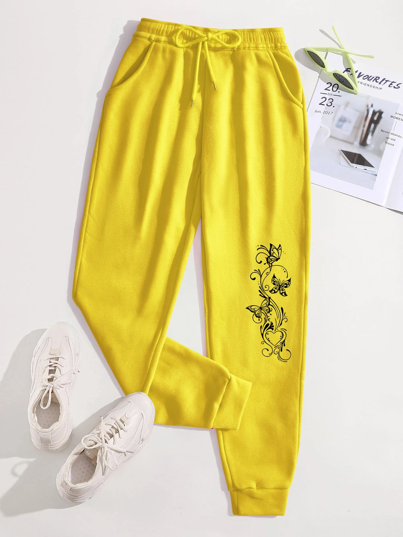 فراشة الكرمة والحب نمط النساء السراويل مريحة الصوف السراويل العصرية الشارع Sweatpants لينة امرأة عادية الركض بانت