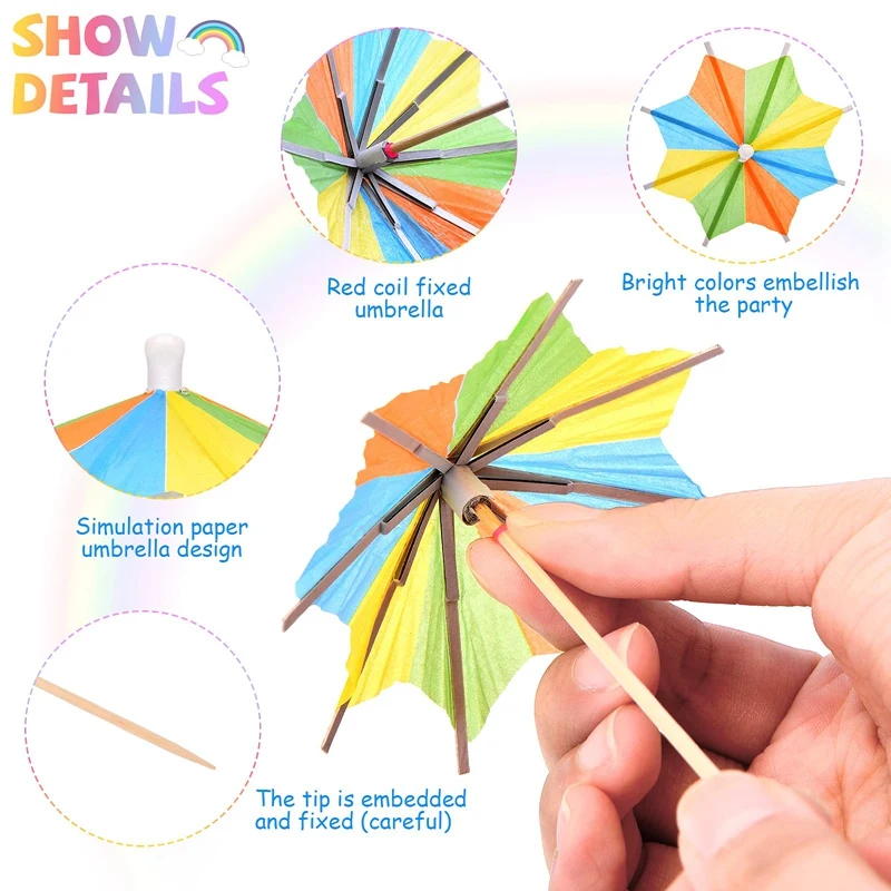 A66I2 144 قطعة شرب مظلة مزيج اللون كوكتيل ورق تزيين مظلة كوكتيل تسجيل حفلة عيد ميلاد المتاح