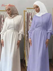 New Islamic Young Lady Fashion Long Sleeves Fancy Maxi Dress With Buttons French Stylish Modesty Chiffon Dress With Belt Wy230