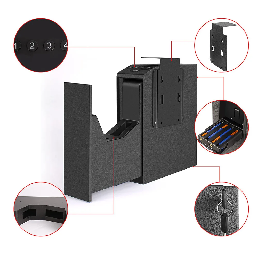 Biometric Slider Gun Safe for Handgun Fingerprint Gun Safe Supports Quickly Access with 3 Ways Fingerprint PIN Code and Key