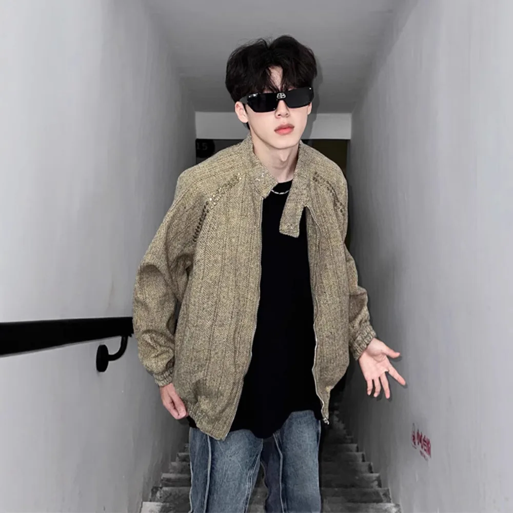 Woolen For Men, Spring High-End Design Baseball Jacket, Retro Stand Collar Jacket