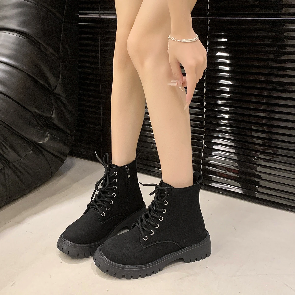 

Women's Ankle Boots, New for Autumn, Winter & Spring, Thick-Soled British Style, Elevator Casual Leather Boots