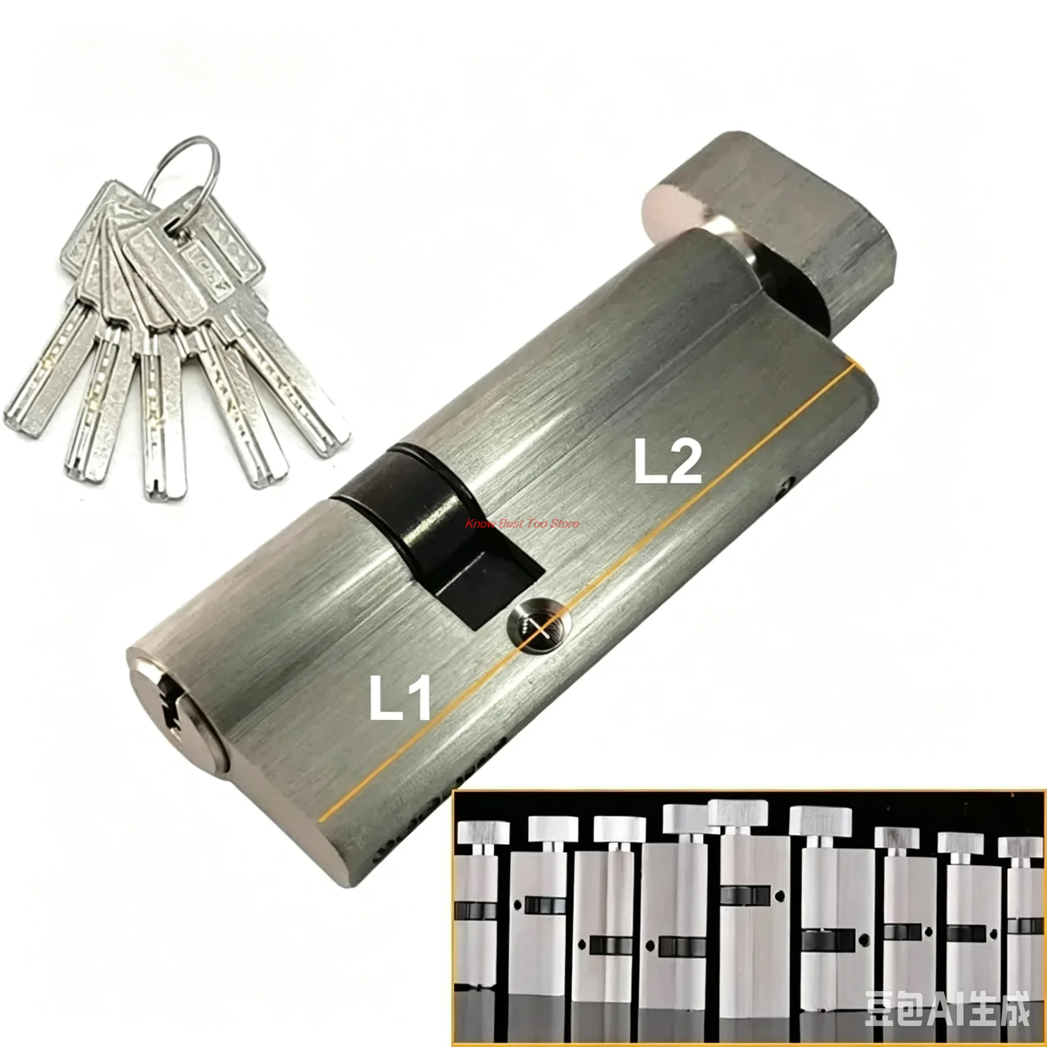 Cerradura de Seguridad Personalizada Especial, Cilindro de Latón Asimétrico Central con Perilla, Cerradura Excéntrica de Aleación de Aluminio para Puerta, Altura del Núcleo de 32 mm