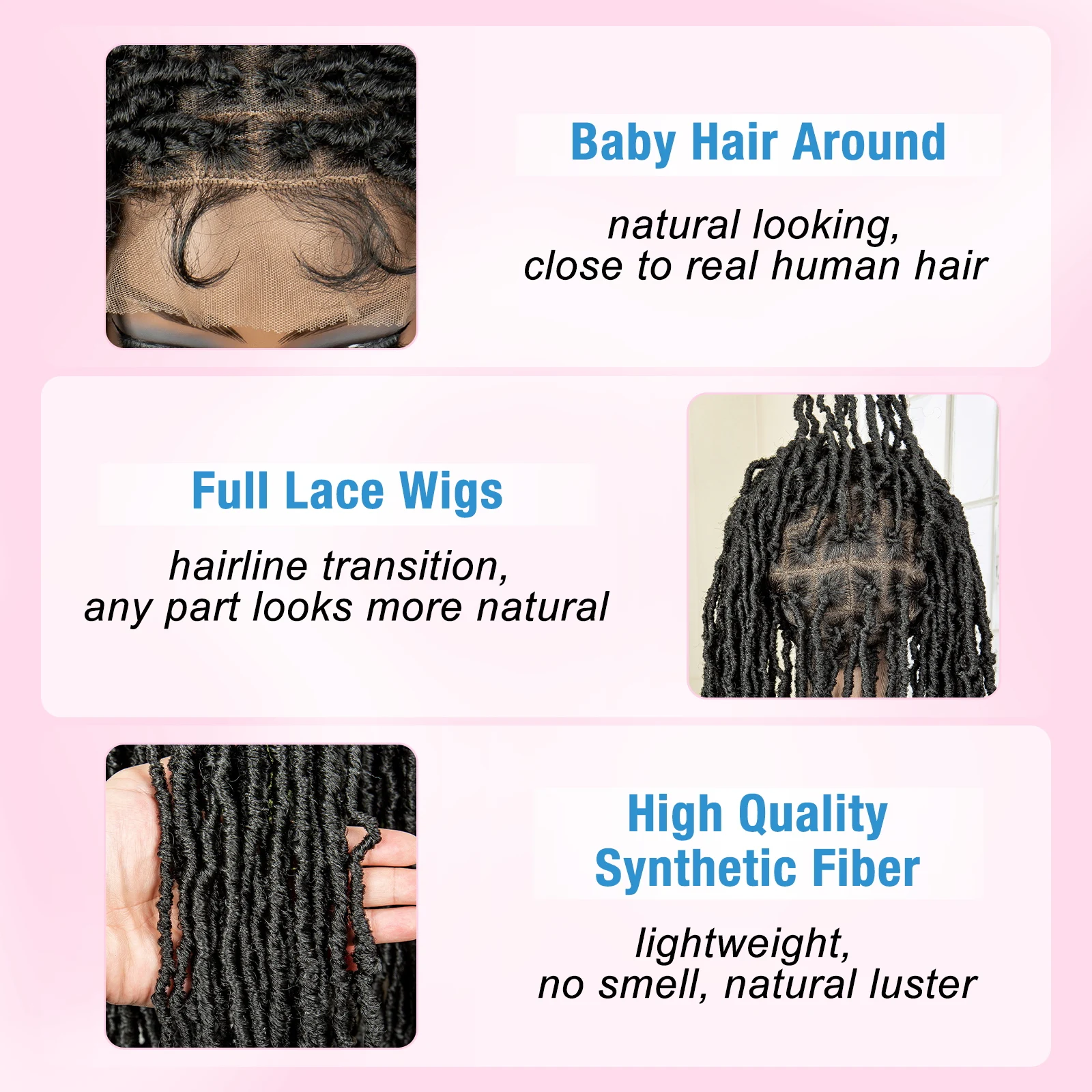 Super panjang 36 inci sintetis penuh renda Dreadlock kotak wig kepang untuk Afro hitam wanita hitam wig kepang tanpa simpul