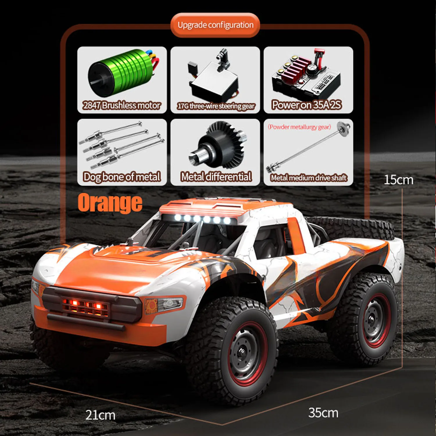 1/14 2,4G RC Hochgeschwindigkeits-Offroad-Fahrzeug 70KM/H Drahtlose Steuerung 4WD Auto Q130B Bürstenloser Motor Servo LED-Lichter RTR Modell – Detail 3